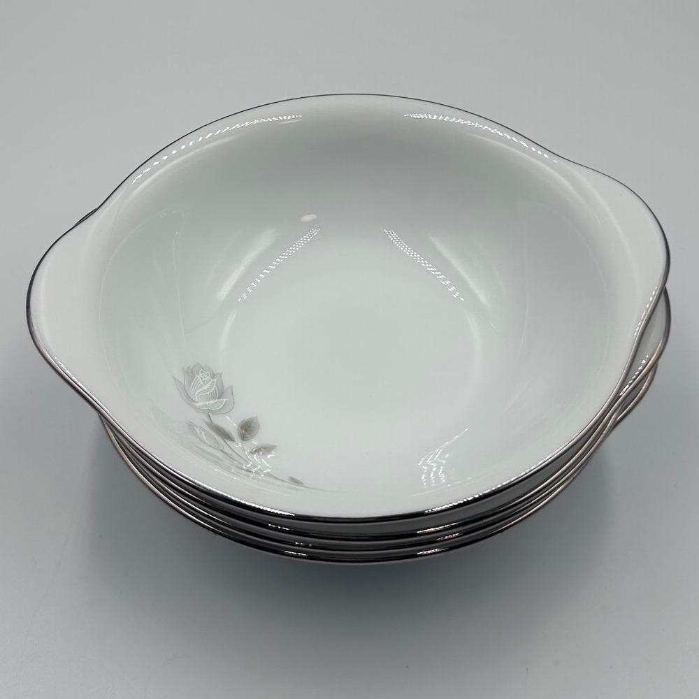 Noritake Altadena 6437 Lugged Cereal Bowls Set of 4 Gray Rose Platinum Japan